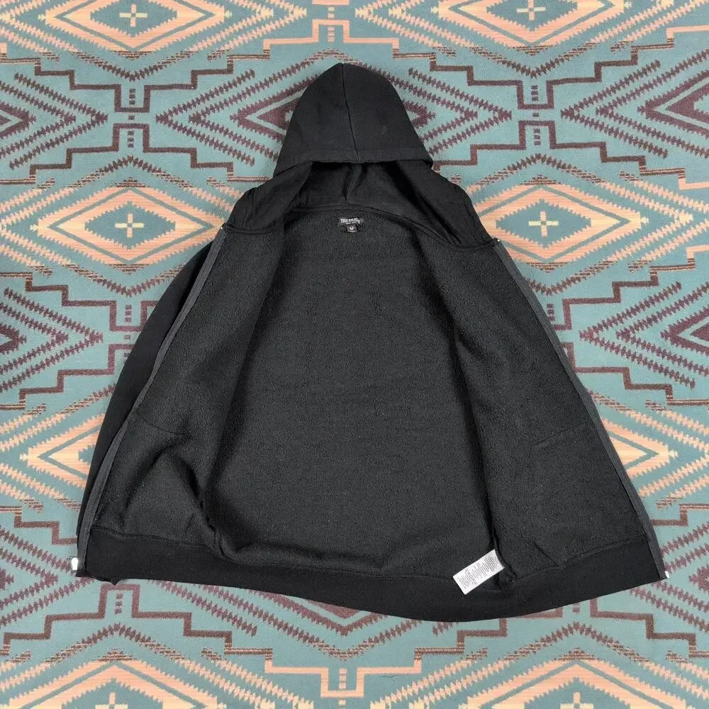 True Religion Hoodie Mens L Black Full Zip Fleece Buddha Graphic Sweatshirt